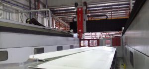 Large format Precision Trim and Drill of aircraft wing panel